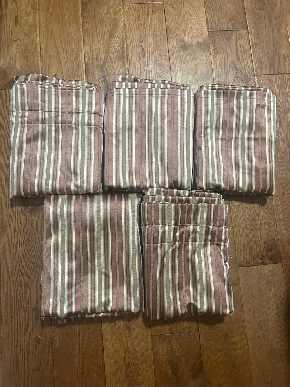 Striped  maroon, brown, and Cream Curtain Panels - Set of 5